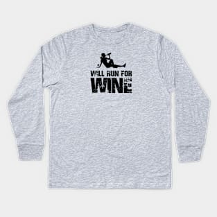 Will Run for Wine - Female runner Kids Long Sleeve T-Shirt